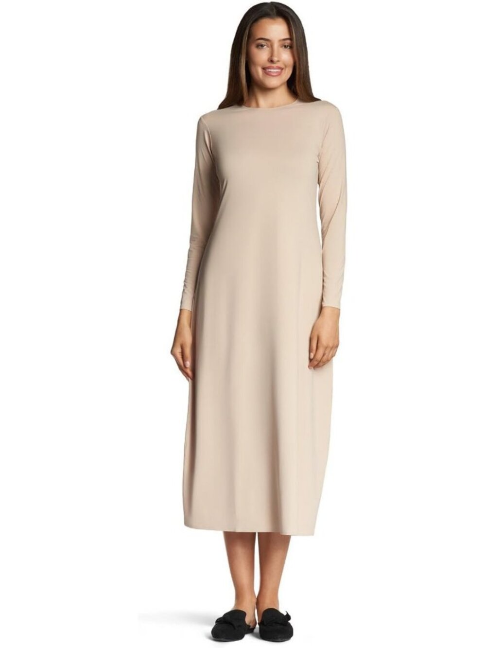 Chic Women's Long Sleeve Maxi Dress, Crewneck, 48" Midi Length Party Dress